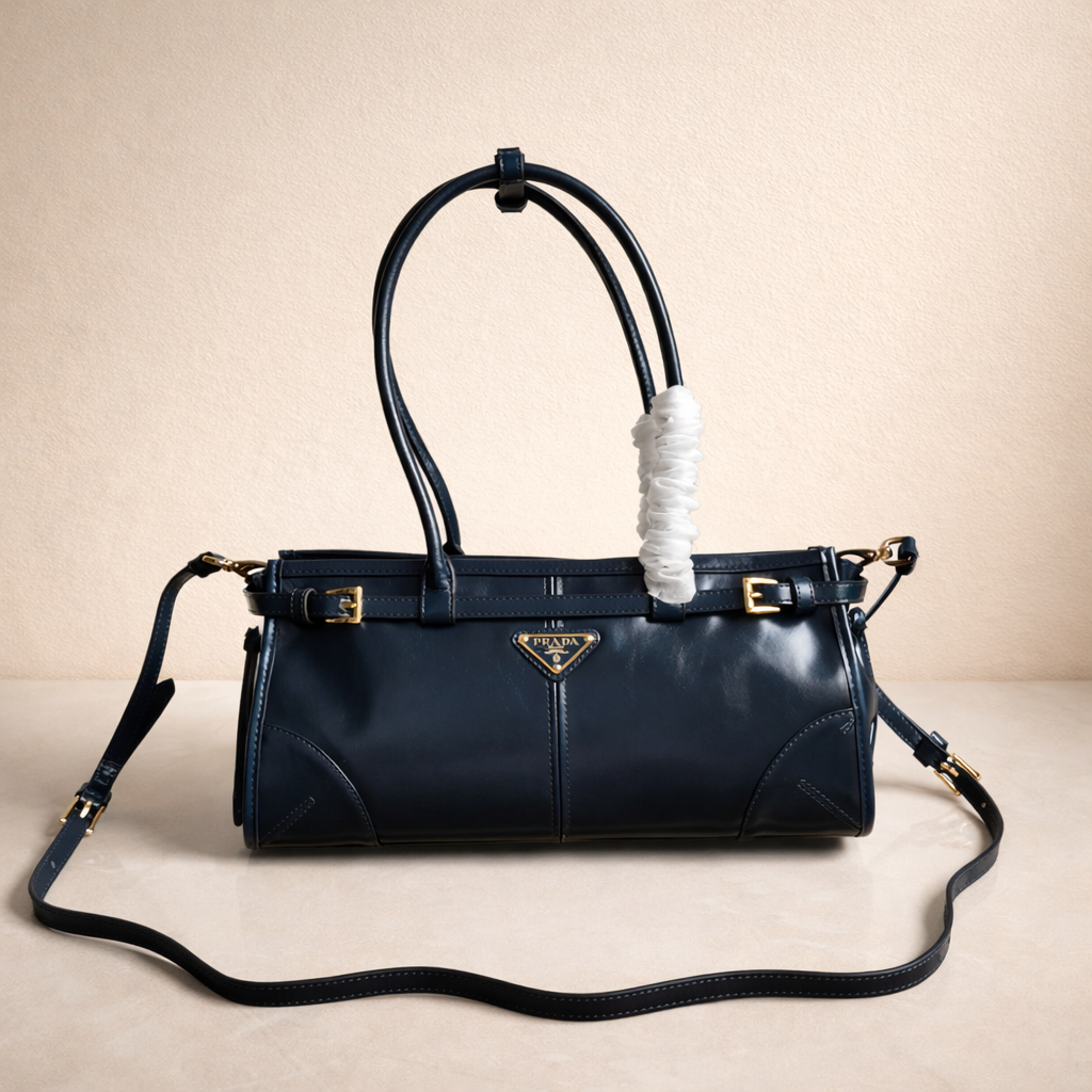 Luxury Navy Blue Barrel Bag – Designer Style