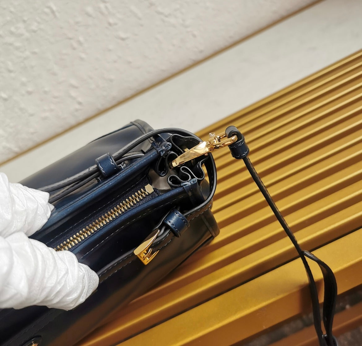 Luxury Navy Blue Barrel Bag – Designer Style